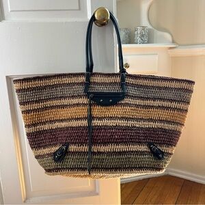 Balenciaga Striped City Straw Tote Bag